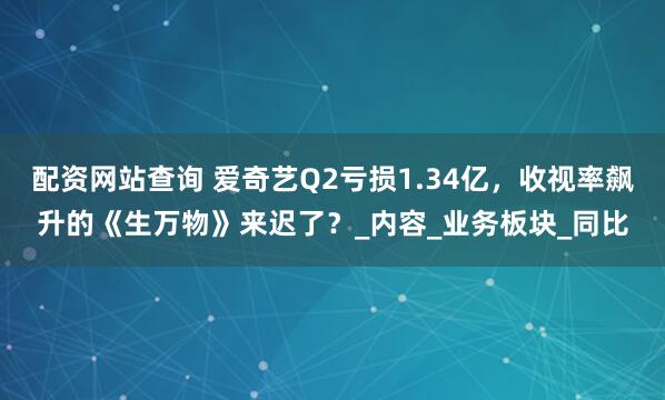 配资网站查询 爱奇艺Q2亏损1.34亿，收视率飙升的《生万物》来迟了？_内容_业务板块_同比