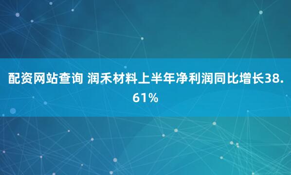 配资网站查询 润禾材料上半年净利润同比增长38.61%